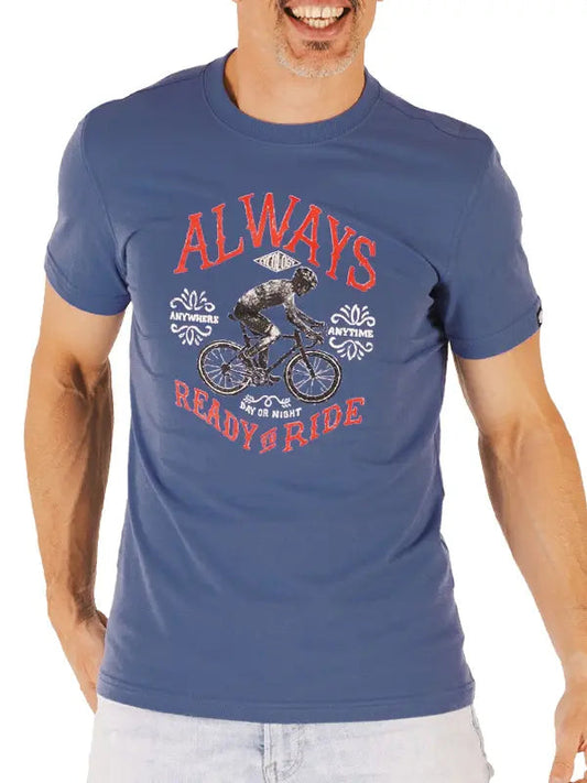 ALWAYS READY TO RIDE T SHIRT BLUE