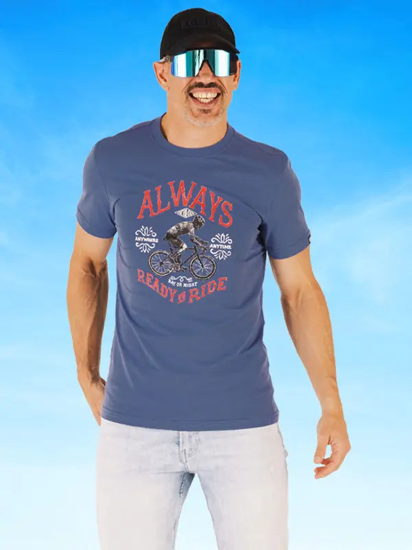 ALWAYS READY TO RIDE T SHIRT BLUE