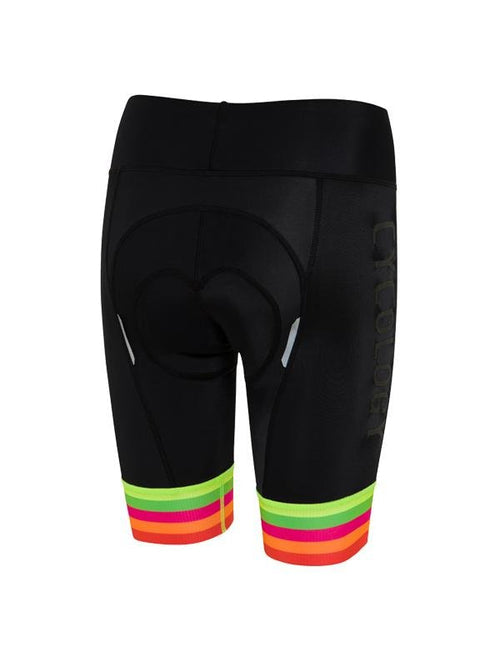 CYCOLOGY WOMEN'S LOGO CYCLING SHORTS BLACK/MULTI