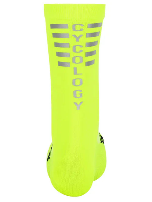 CYCOLOGY LIME REFLECTIVE LOGO CYCLING SOCKS