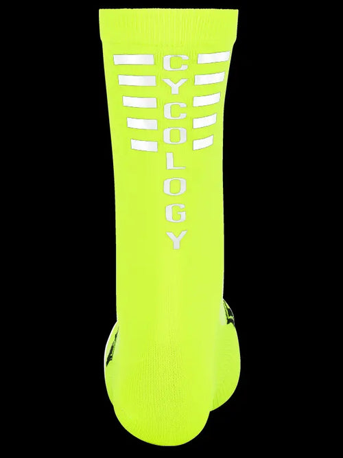 CYCOLOGY LIME REFLECTIVE LOGO CYCLING SOCKS