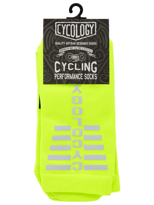 CYCOLOGY LIME REFLECTIVE LOGO CYCLING SOCKS