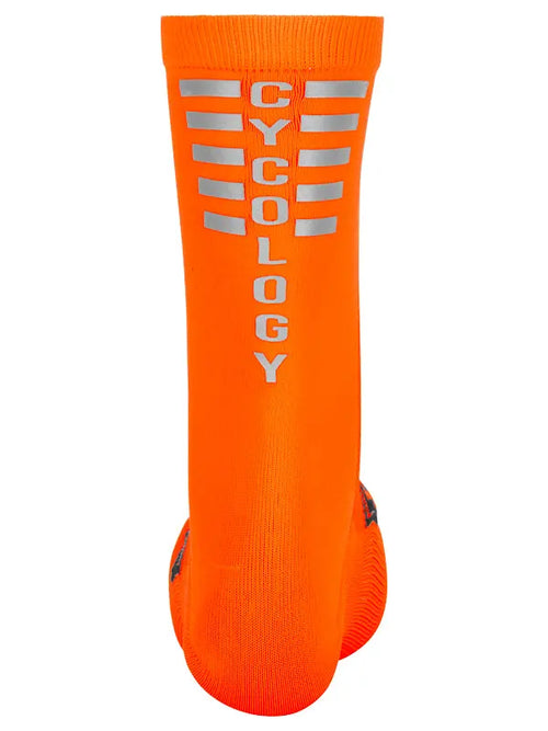 CYCOLOGY ORANGE REFLECTIVE LOGO CYCLING SOCKS