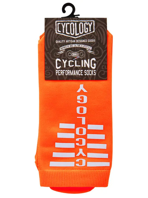 CYCOLOGY ORANGE REFLECTIVE LOGO CYCLING SOCKS