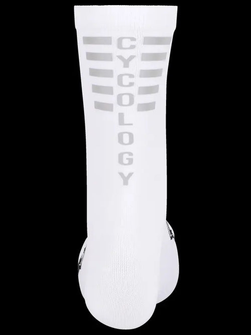 CYCOLOGY WHITE REFLECTIVE LOGO CYCLING SOCKS