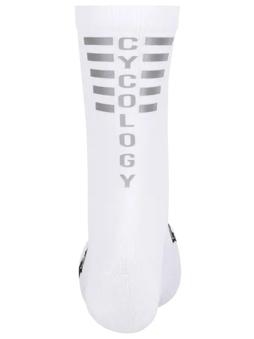 CYCOLOGY WHITE REFLECTIVE LOGO CYCLING SOCKS