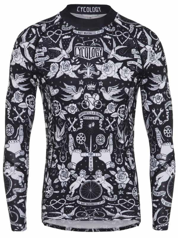 Velo Tattoo Mens Black Long Sleeve Cycling Base Layer | Cycology 