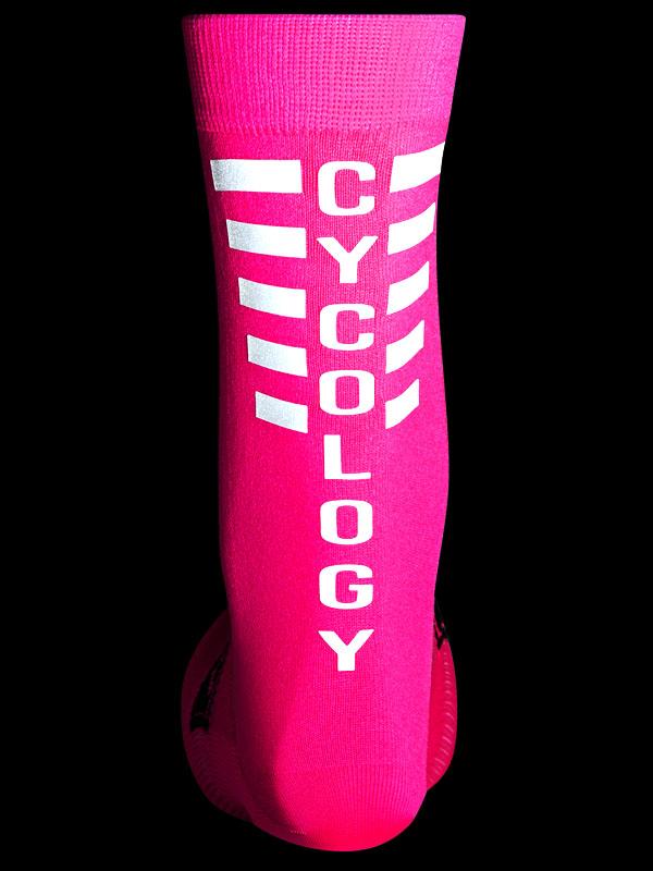 CYCOLOGY PINK REFLECTIVE LOGO CYCLING SOCKS